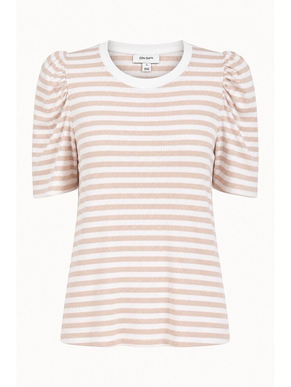 On 34th Women's White Tan Striped Balloon-Sleeve Blouse Top Size XL NWT